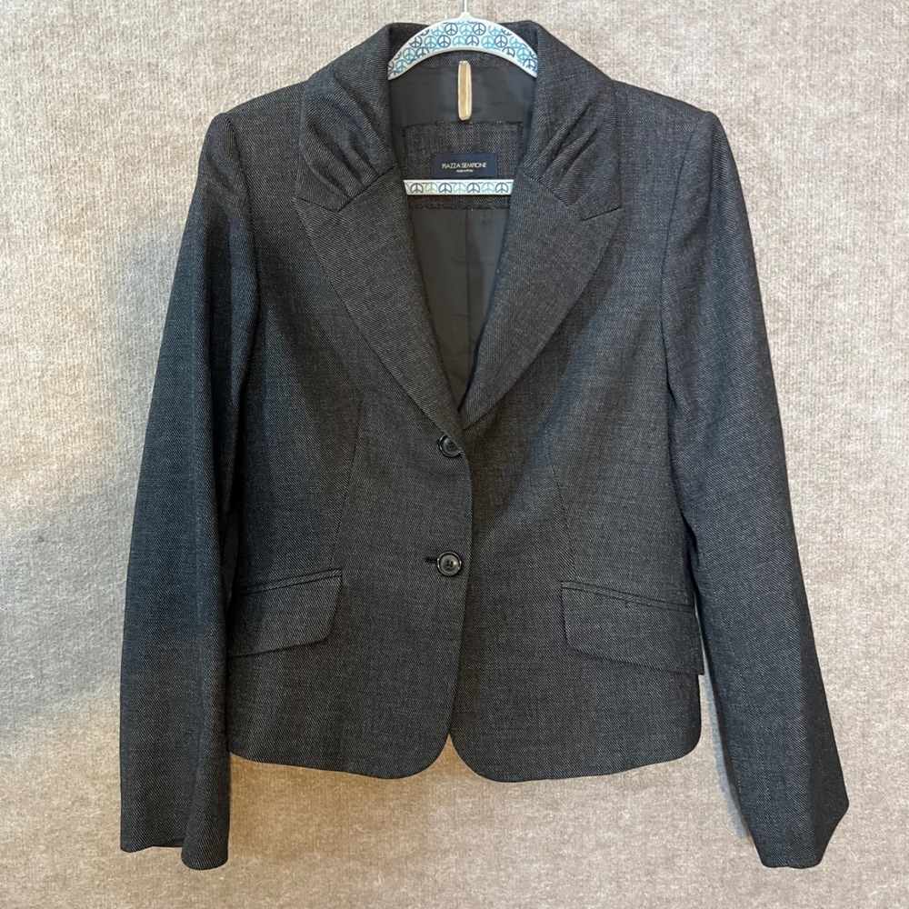 Piazza Sempione Blazer Women IT 46 Gray Virgin Wool Ruched Lapel Italy READ